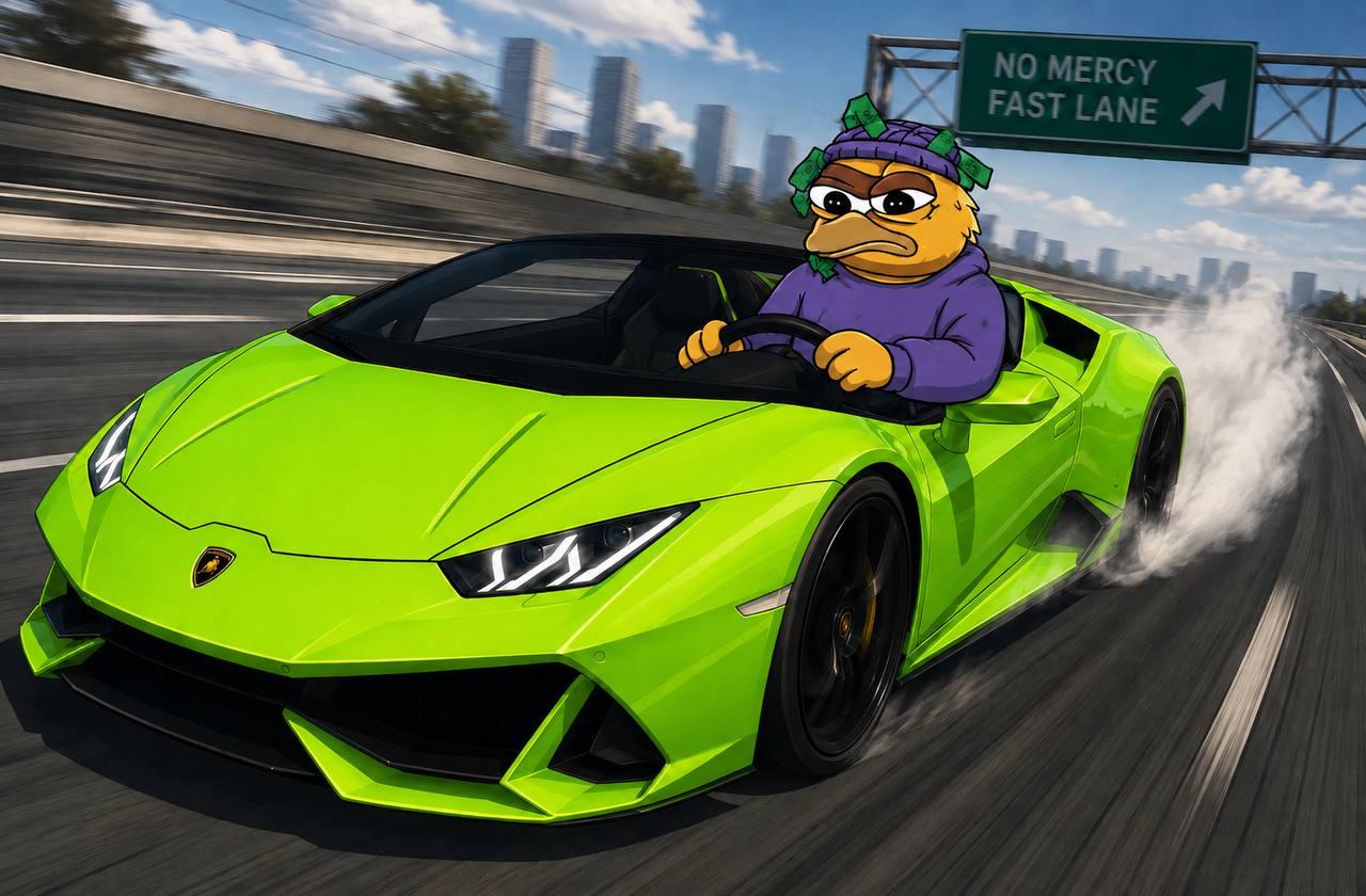 BirdDog driving a green Lamborghini in the no mercy fast lane