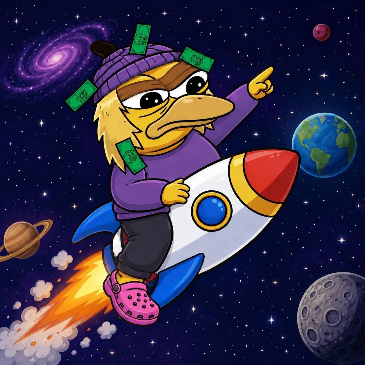 BirdDog riding a rocket through space