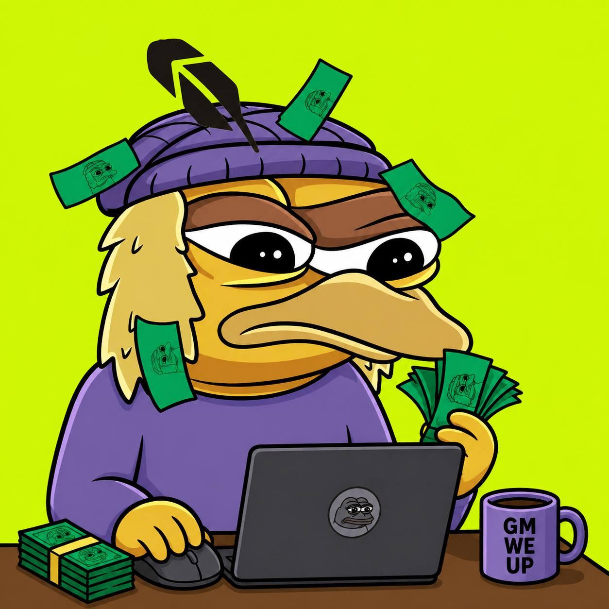 BirdDog counting cash at his laptop